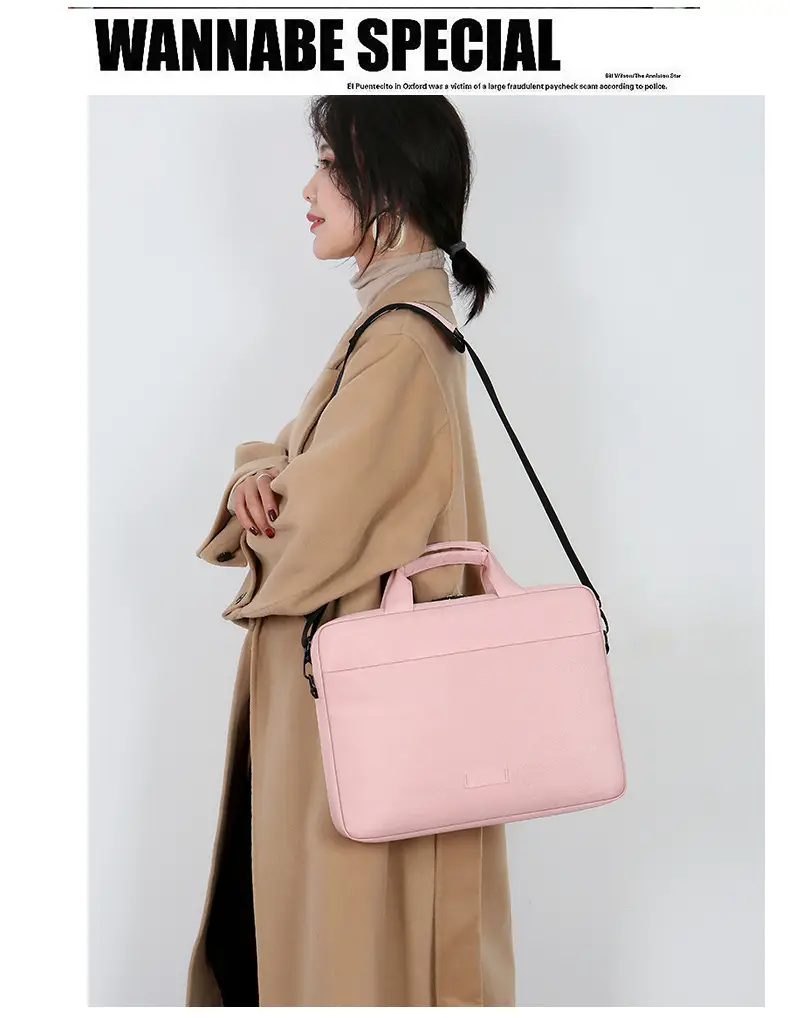 16inch Laptop Shoulder Bag Pink Black One Shoulder — feature 23