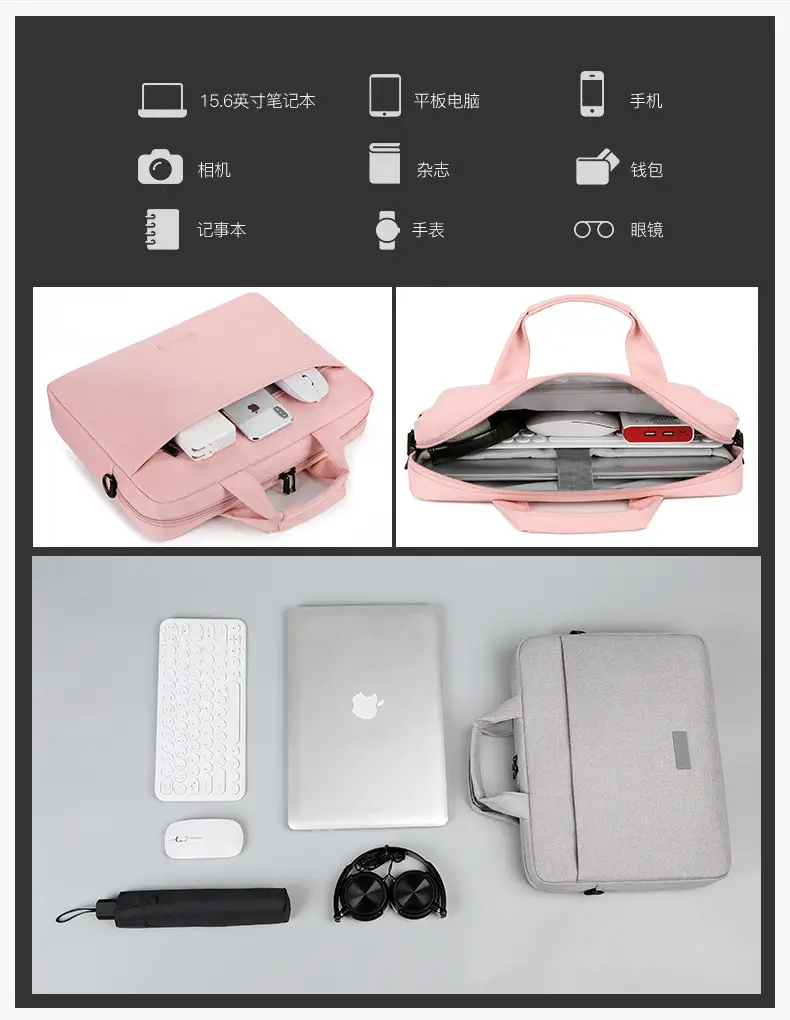 16inch Laptop Shoulder Bag Pink Black One Shoulder — feature 9