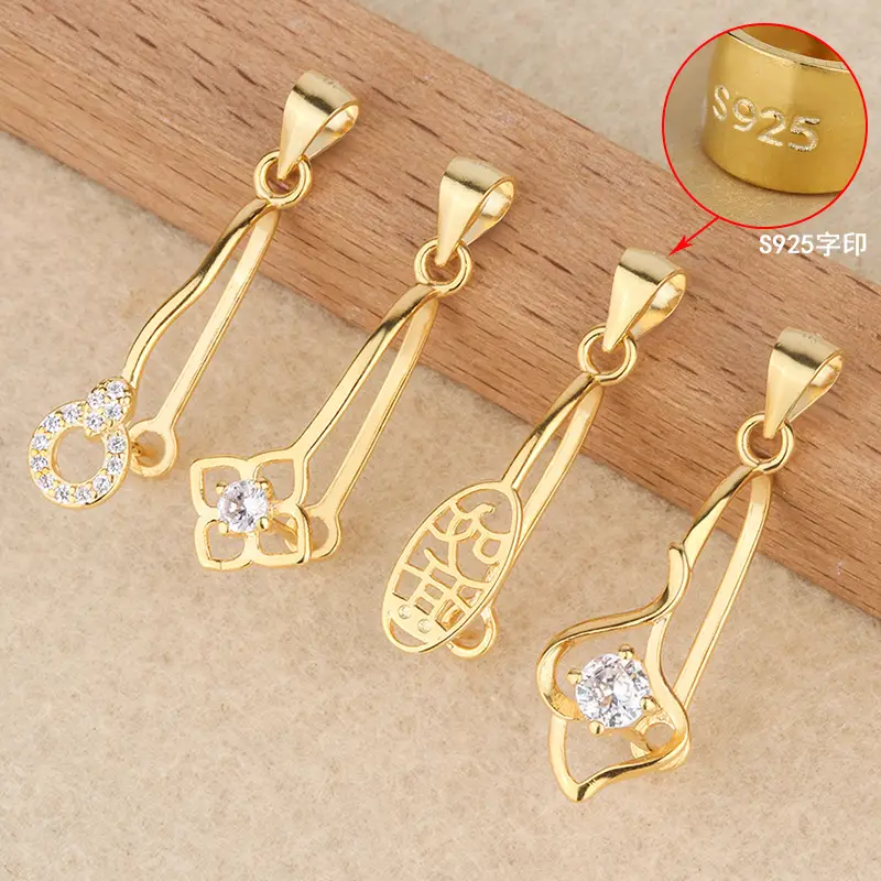 Golden Safety Buckle Clip Pendant with Crystal & Heart Design