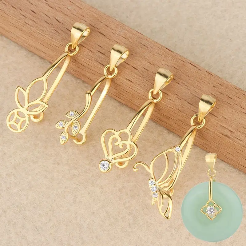 Golden Safety Buckle Clip Pendant with Crystal & Heart Design