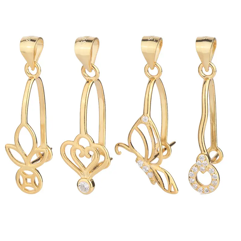 Golden Safety Buckle Clip Pendant with Crystal & Heart Design