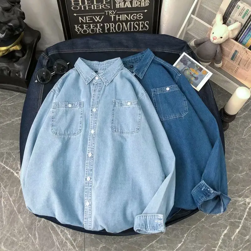 Men's Blue Denim Long Sleeve Shirt with 3 Pockets - Image 4