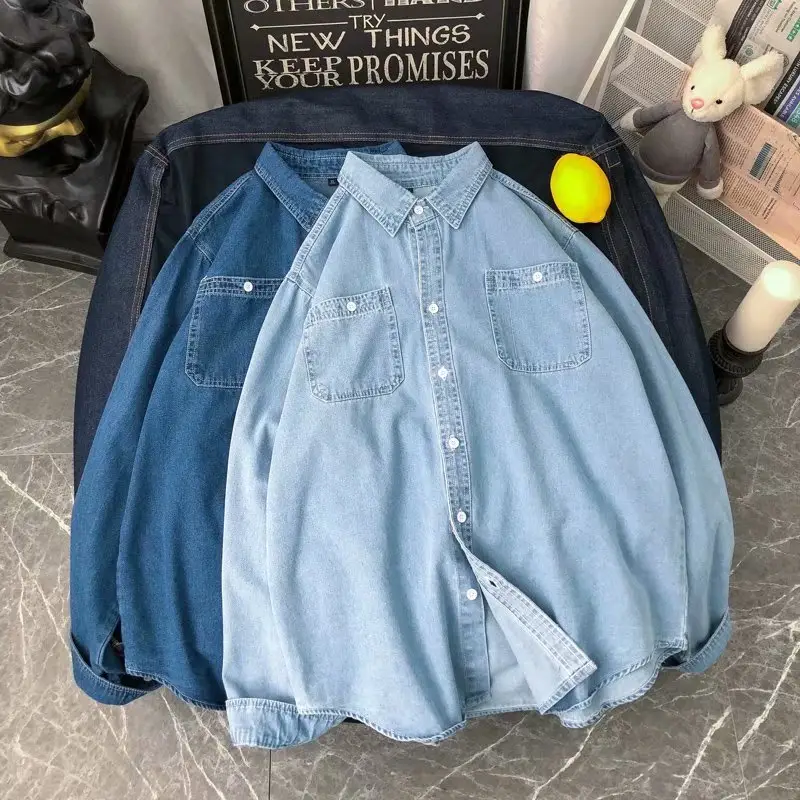 Men's Blue Denim Long Sleeve Shirt with 3 Pockets - Image 5