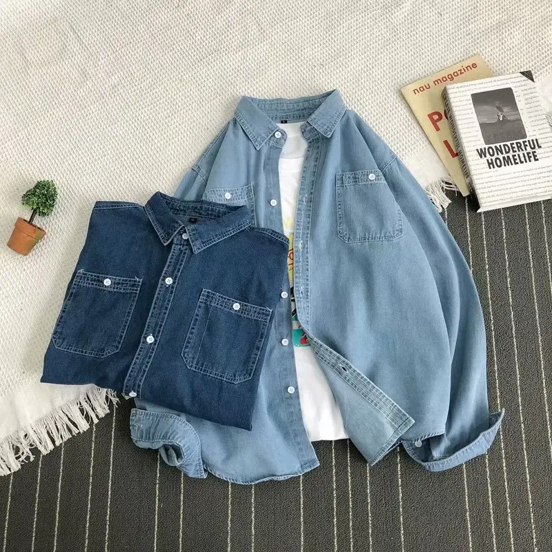 Men's Blue Denim Long Sleeve Shirt with 3 Pockets - Image 6