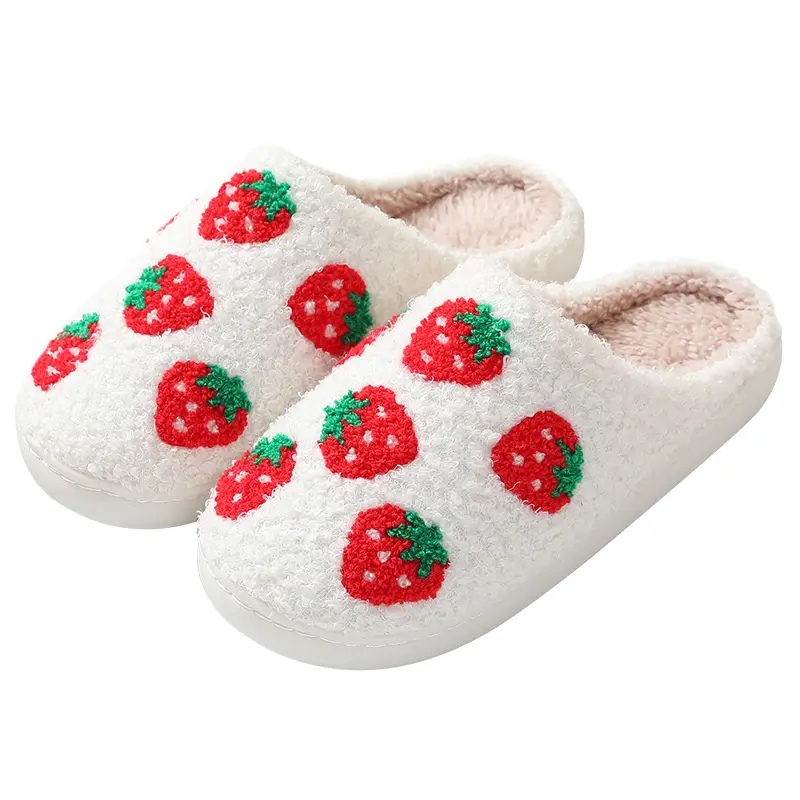 Winter cross-border home strawberry cotton slippers wholesale women's warm plush slippers home indoor non-slip home couple