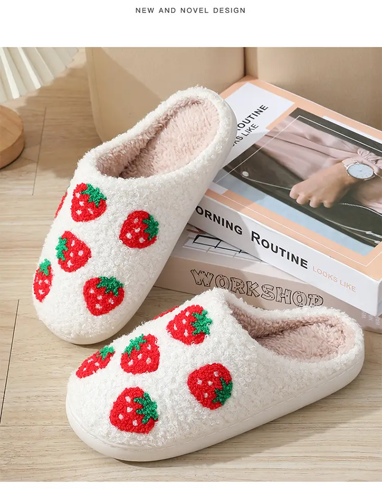 Winter cross-border home strawberry cotton slippers wholesale women's warm plush slippers home indoor non-slip home couple — feature 11