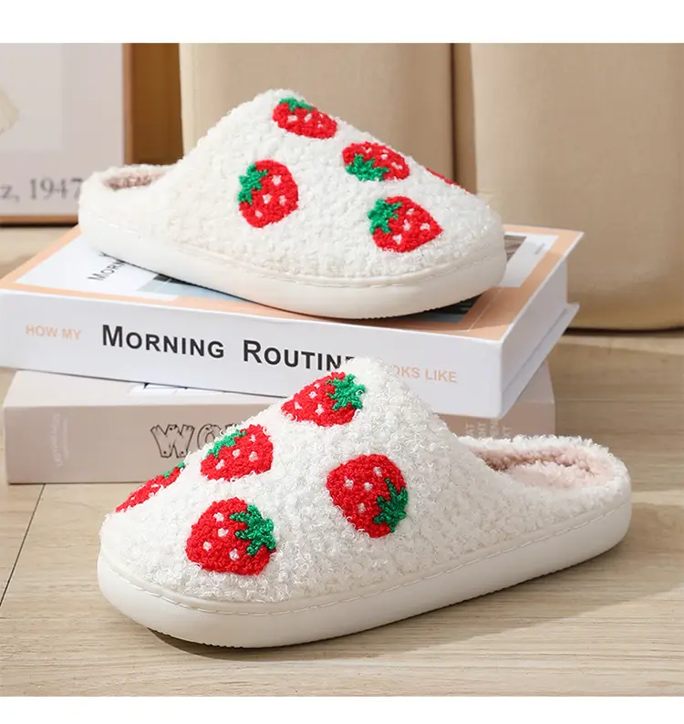 Winter cross-border home strawberry cotton slippers wholesale women's warm plush slippers home indoor non-slip home couple — feature 13