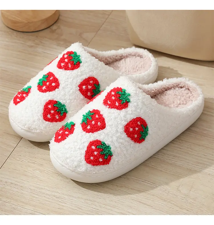 Winter cross-border home strawberry cotton slippers wholesale women's warm plush slippers home indoor non-slip home couple — feature 14