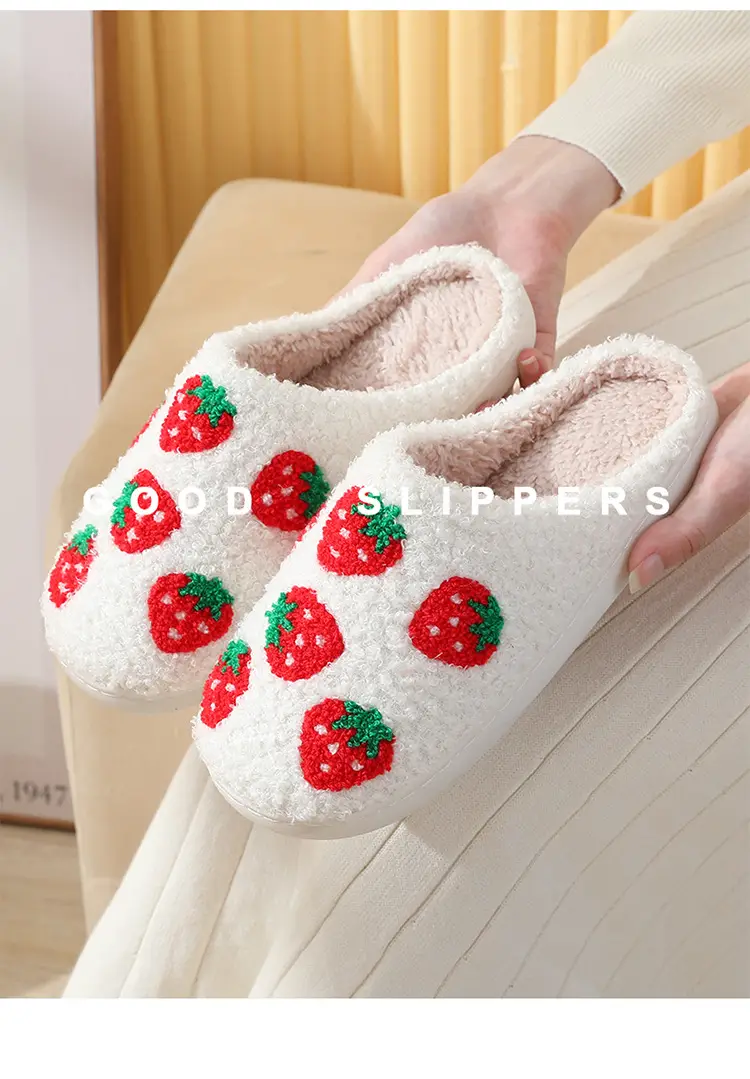 Winter cross-border home strawberry cotton slippers wholesale women's warm plush slippers home indoor non-slip home couple — feature 3