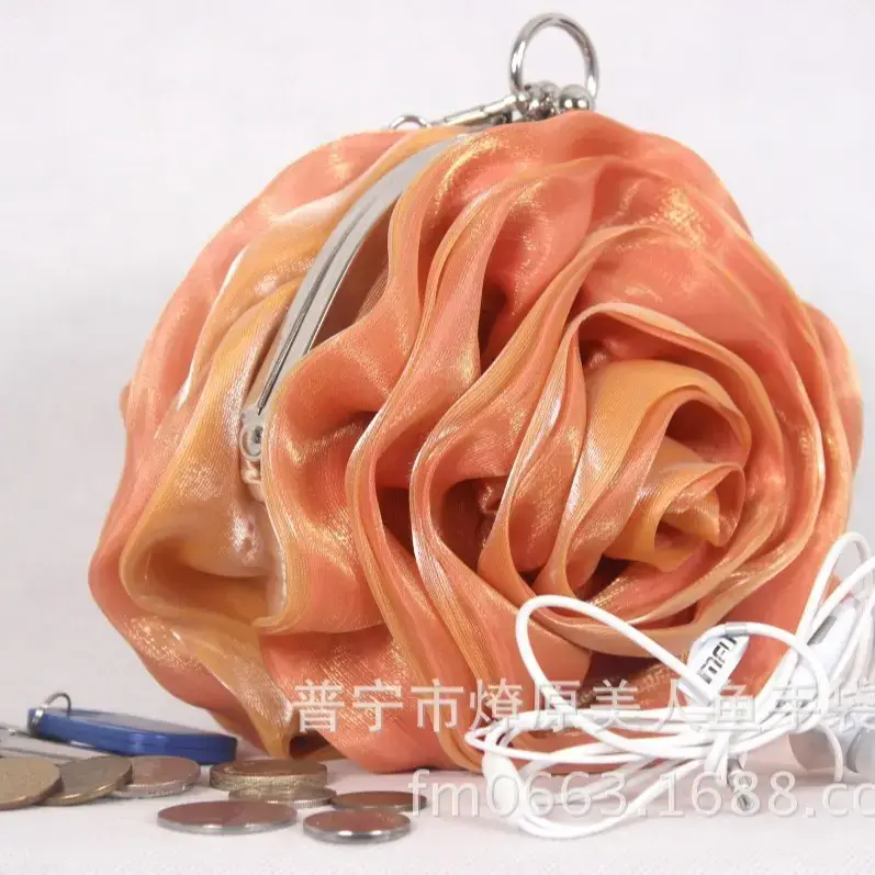 Three-Dimensional Satin Evening Bag Purple Gold Bridal Gift