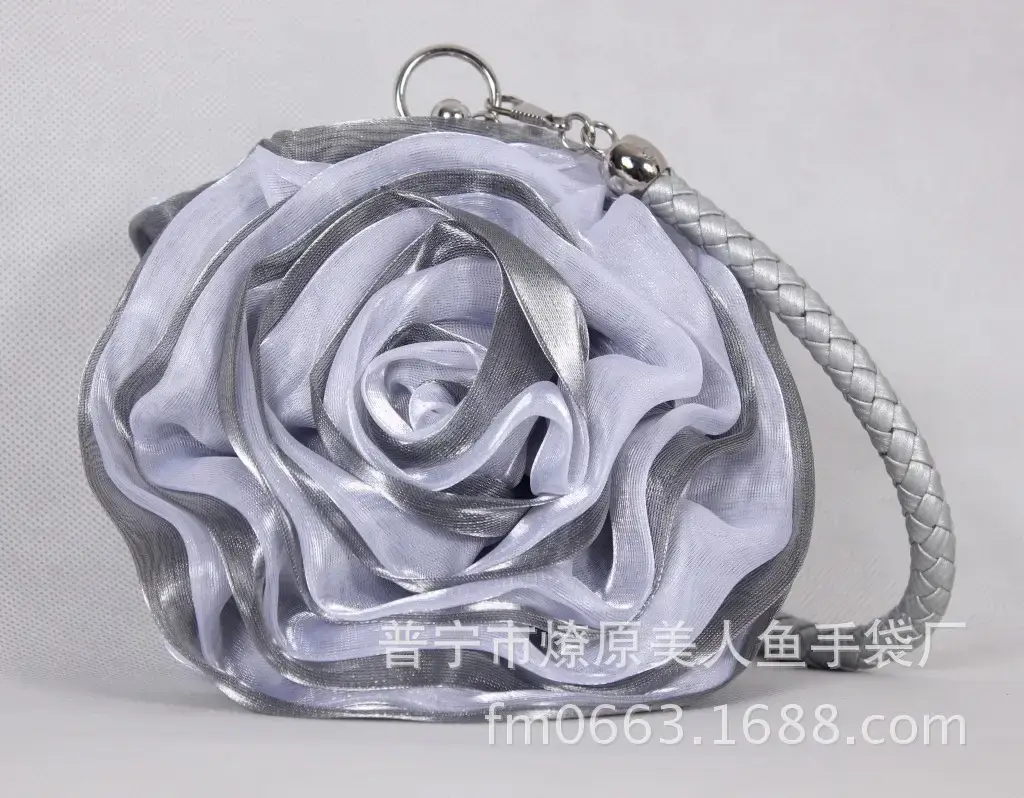 Three-Dimensional Satin Evening Bag Purple Gold Bridal Gift