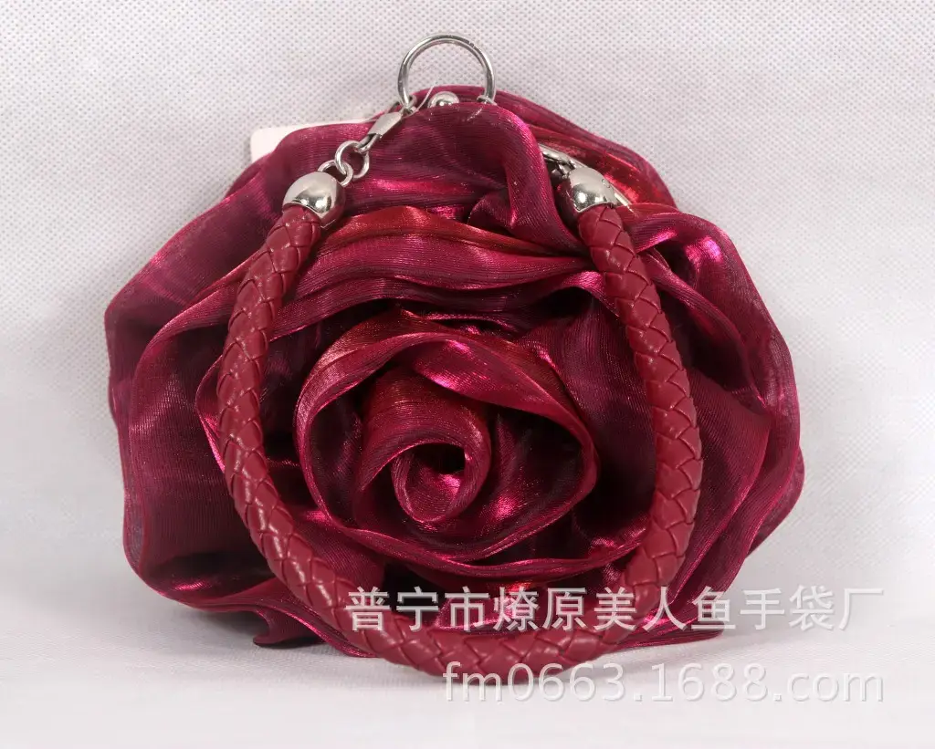 Three-Dimensional Satin Evening Bag Purple Gold Bridal Gift