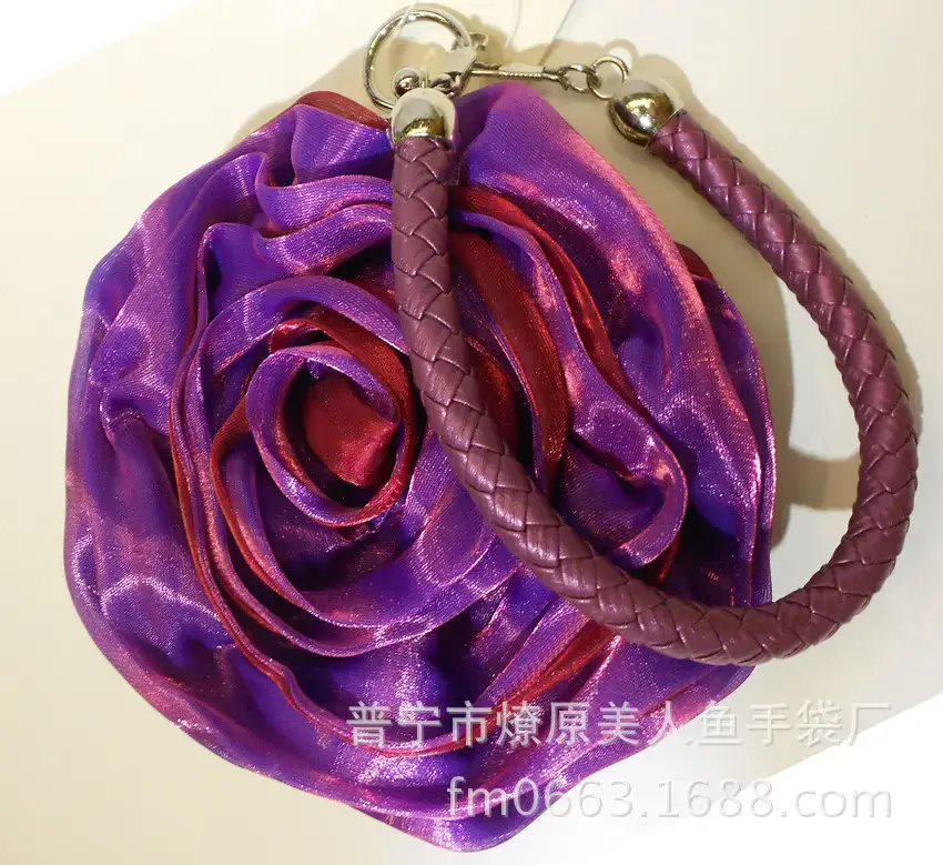 Three-Dimensional Satin Evening Bag Purple Gold Bridal Gift