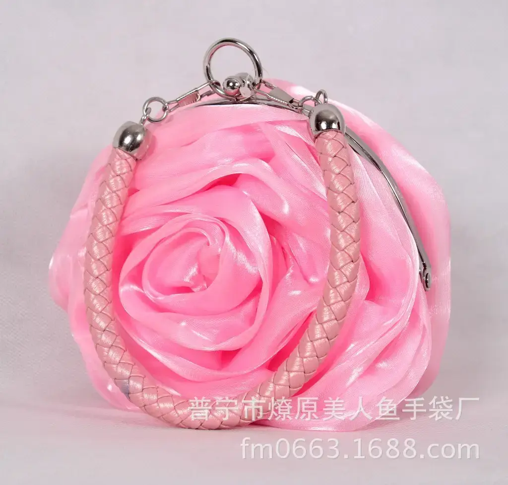 Three-Dimensional Satin Evening Bag Purple Gold Bridal Gift