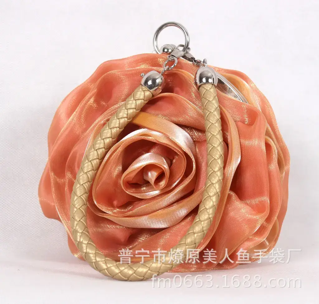 Three-Dimensional Satin Evening Bag Purple Gold Bridal Gift