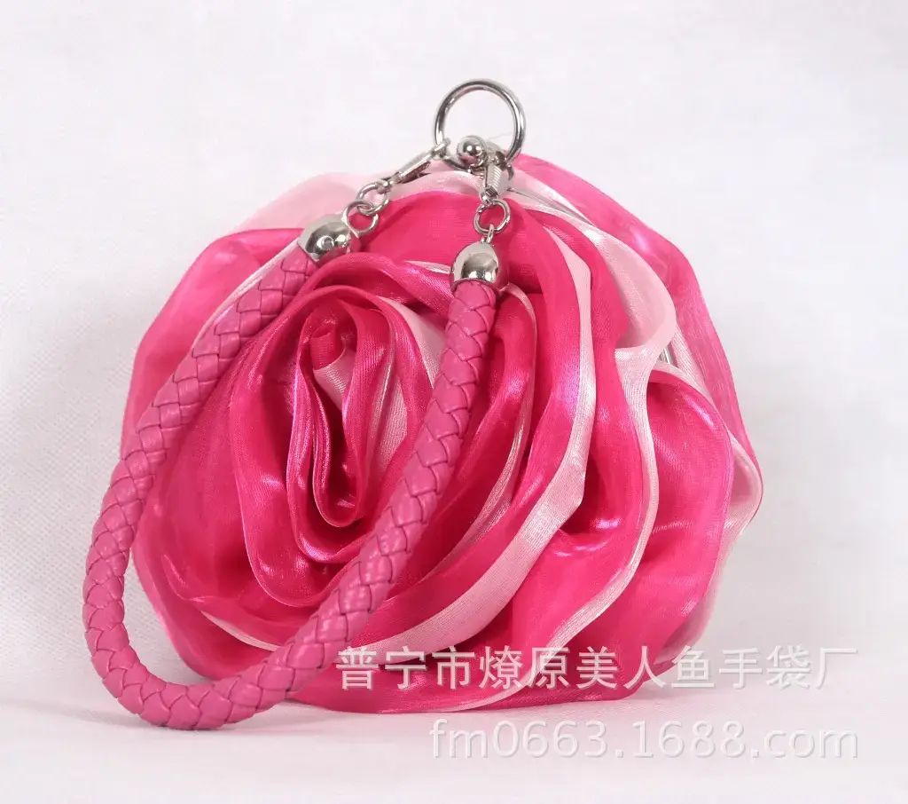 Three-Dimensional Satin Evening Bag Purple Gold Bridal Gift