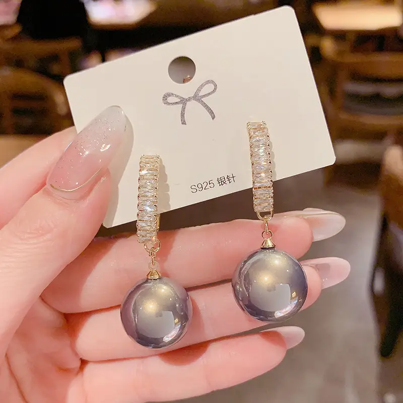 Pearl Drop Earrings with Zircon Top Band 925 Silver - Image 5