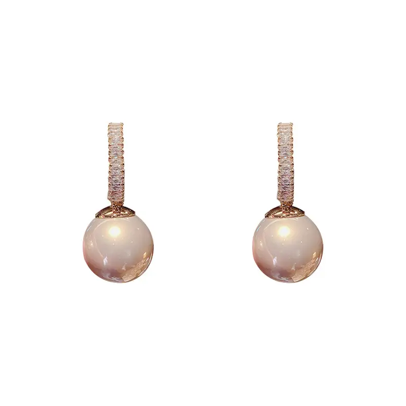 Pearl Drop Earrings with Zircon Top Band 925 Silver - Image 8