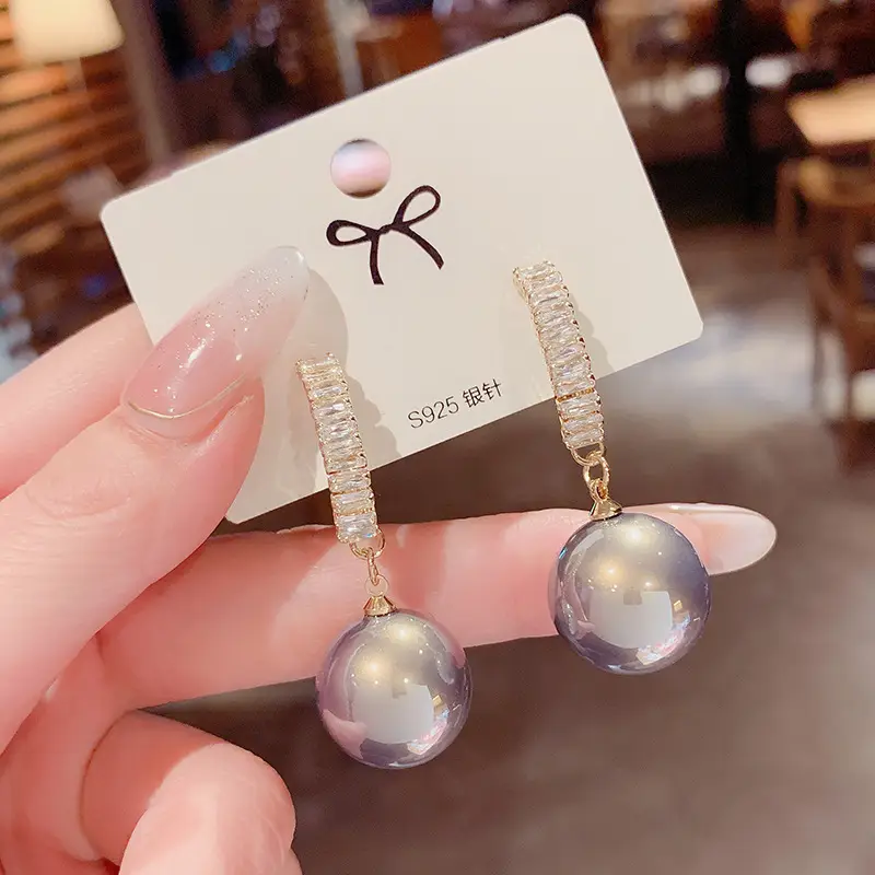 Pearl Drop Earrings with Zircon Top Band 925 Silver - Image 3