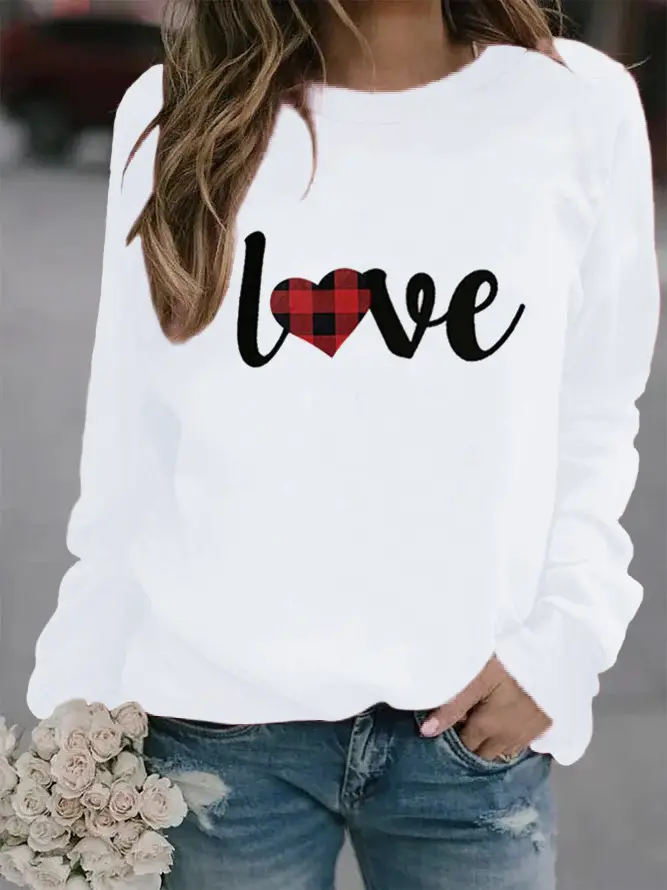 Women's White Heart Love Crewneck Sweatshirt - Image 2