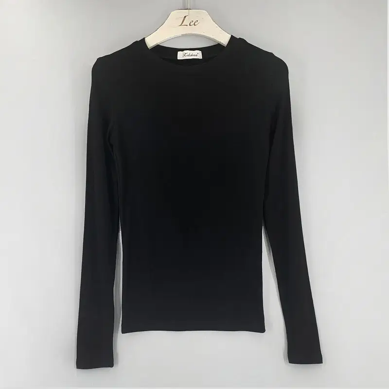 Red Long Sleeve Women's T-Shirt Slim Fit Solid Color — feature 20