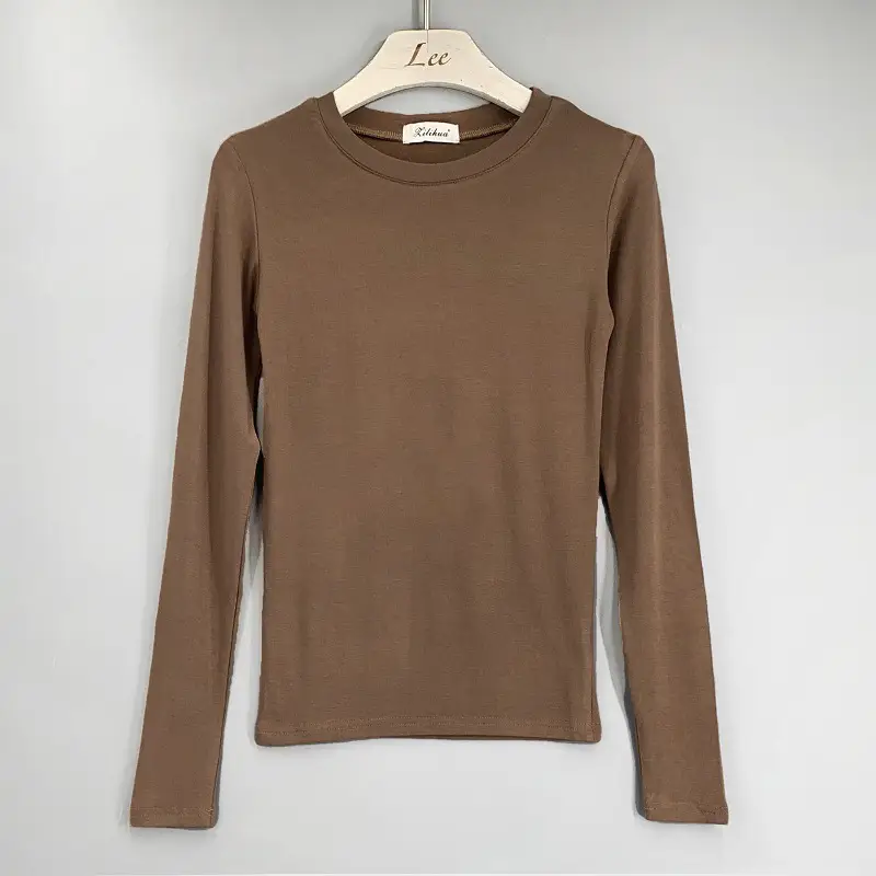 Red Long Sleeve Women's T-Shirt Slim Fit Solid Color — feature 21