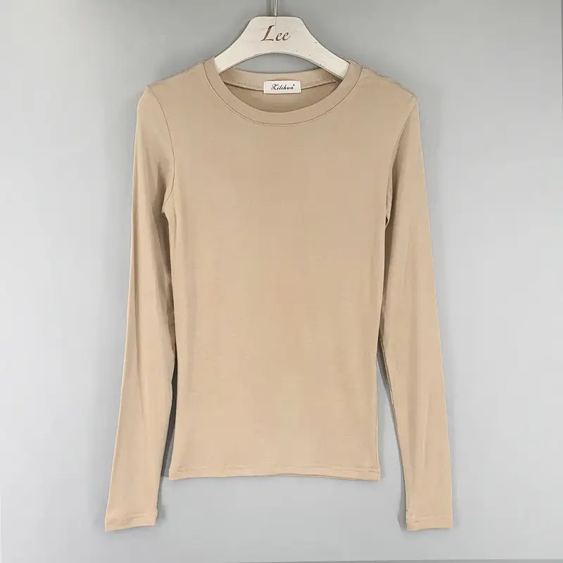 Red Long Sleeve Women's T-Shirt Slim Fit Solid Color — feature 22