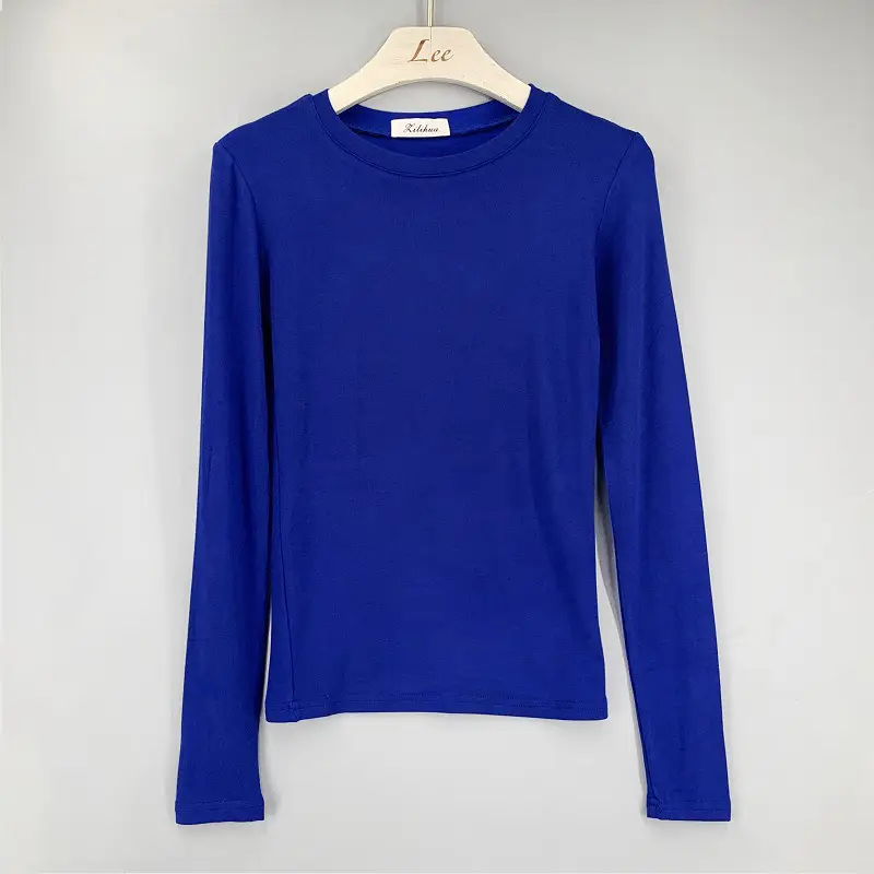 Red Long Sleeve Women's T-Shirt Slim Fit Solid Color — feature 24