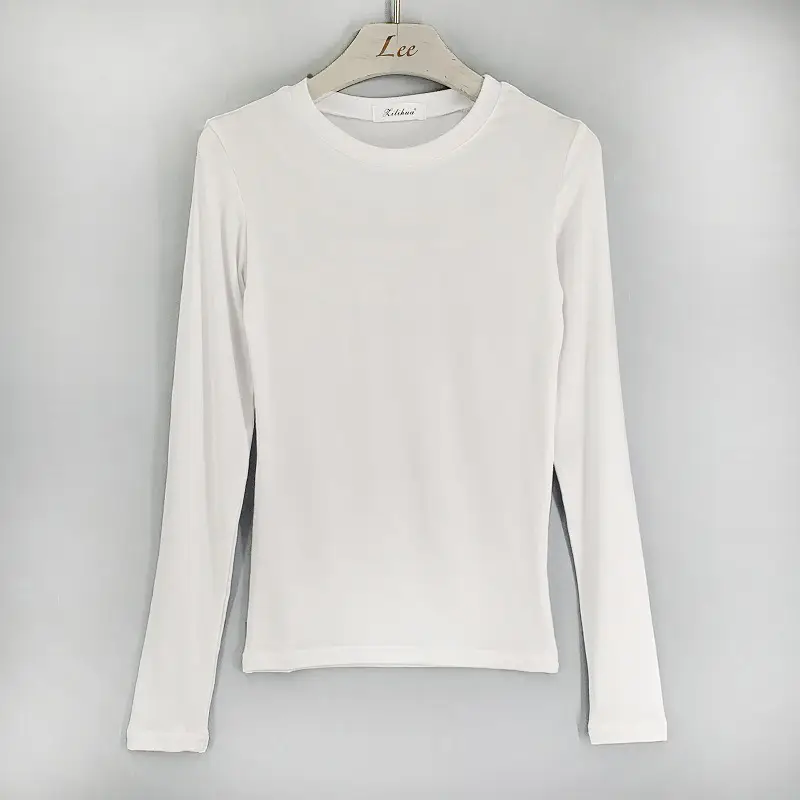 Red Long Sleeve Women's T-Shirt Slim Fit Solid Color — feature 28