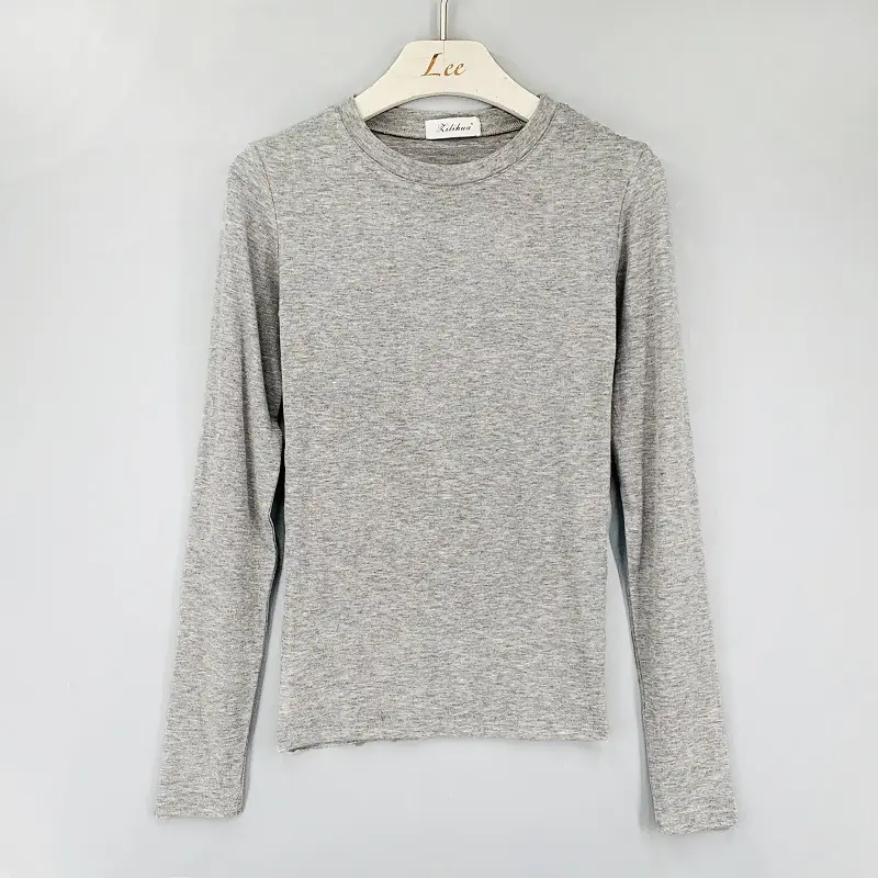 Red Long Sleeve Women's T-Shirt Slim Fit Solid Color