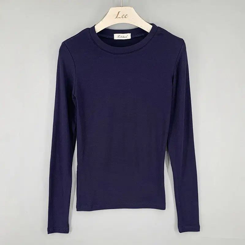 Red Long Sleeve Women's T-Shirt Slim Fit Solid Color