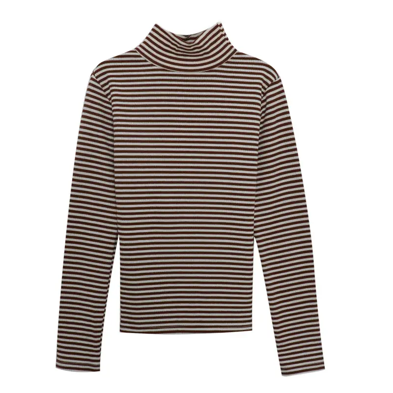 Women Knit Striped High Collar T-Shirt Autumn Winter - Image 5