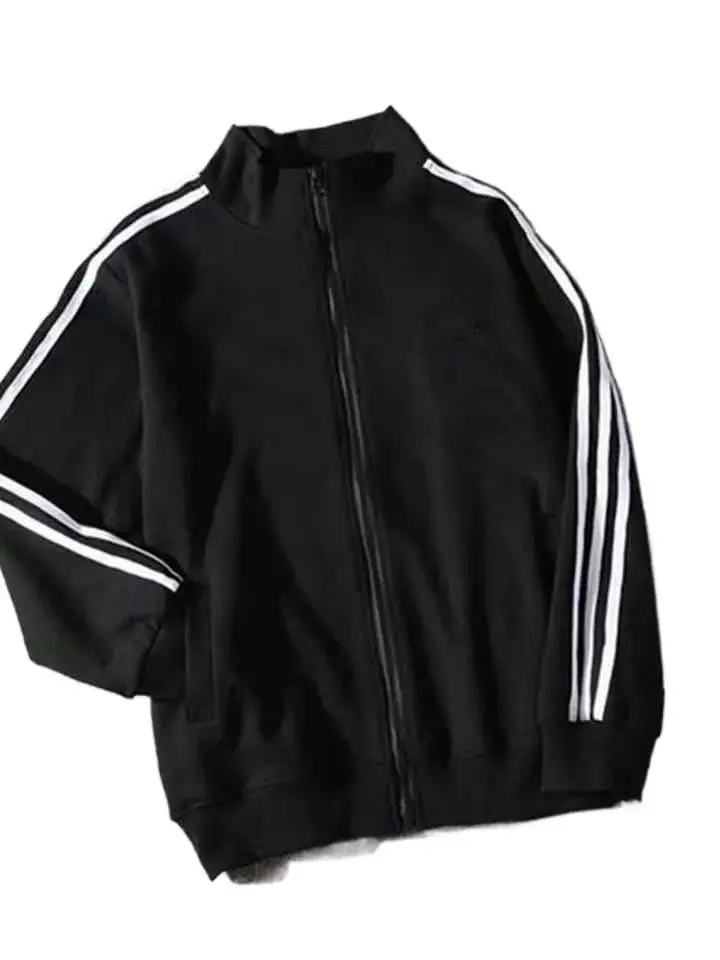 Women 2024 Black Three Stripe Jacket Loose Fit Korean Style