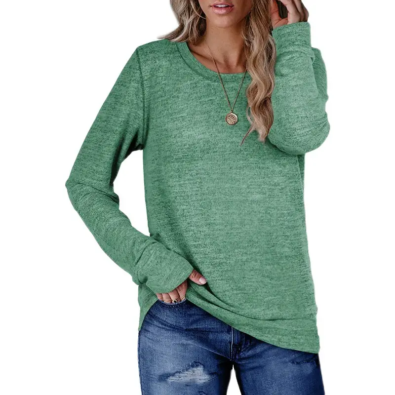 Women's Dark Gray Cotton Pullover Sweatshirt Long Sleeve Loose Fit - Image 6
