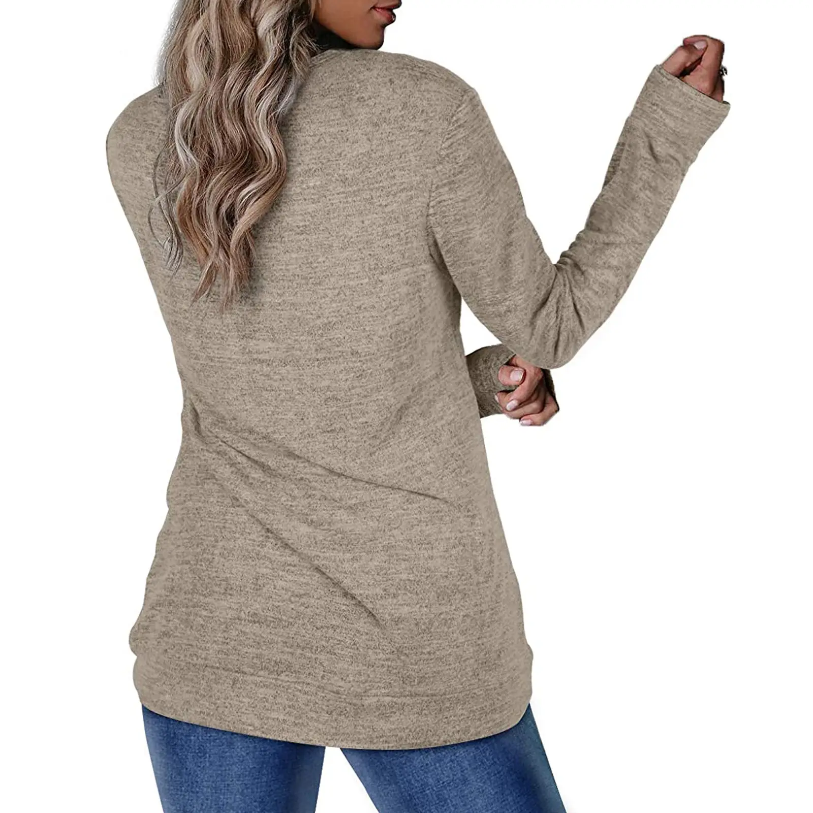 Women's Dark Gray Cotton Pullover Sweatshirt Long Sleeve Loose Fit — feature 14