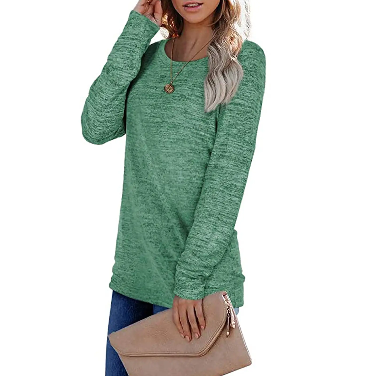 Women's Dark Gray Cotton Pullover Sweatshirt Long Sleeve Loose Fit — feature 5
