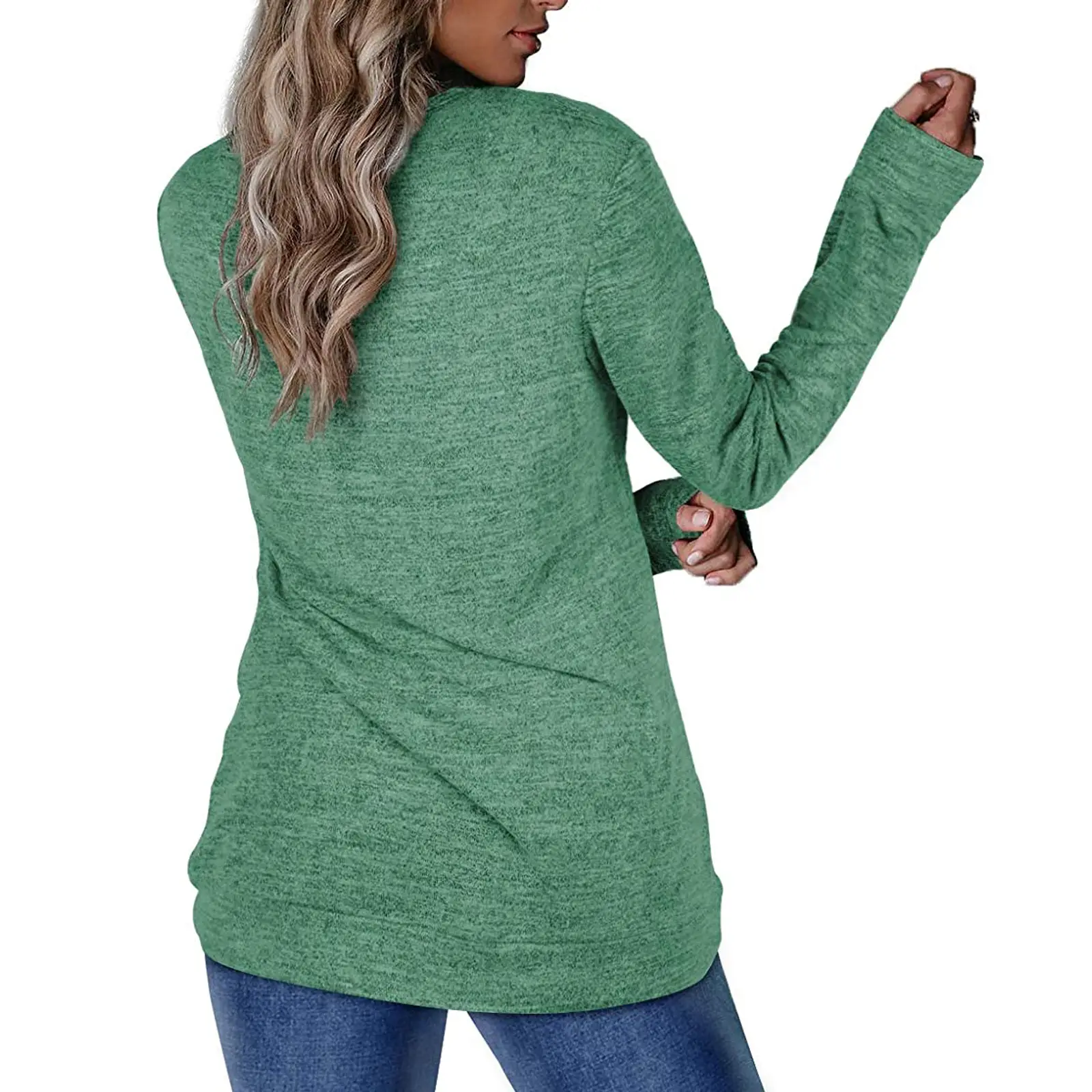 Women's Dark Gray Cotton Pullover Sweatshirt Long Sleeve Loose Fit — feature 6