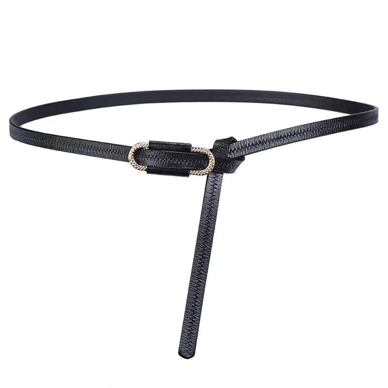 New Women's Knot Leather Belt Black Thin Cowhide