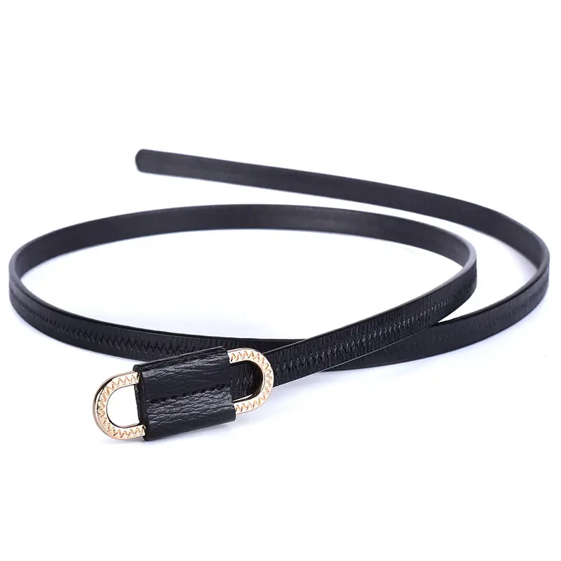 New Women's Knot Leather Belt Black Thin Cowhide