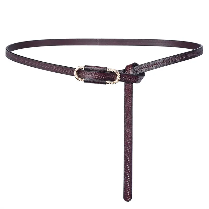 New Women's Knot Leather Belt Black Thin Cowhide