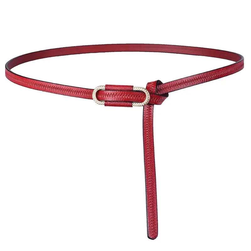 New Women's Knot Leather Belt Black Thin Cowhide