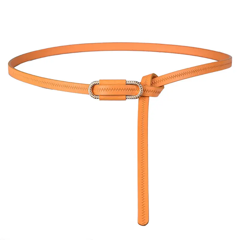 New Women's Knot Leather Belt Black Thin Cowhide