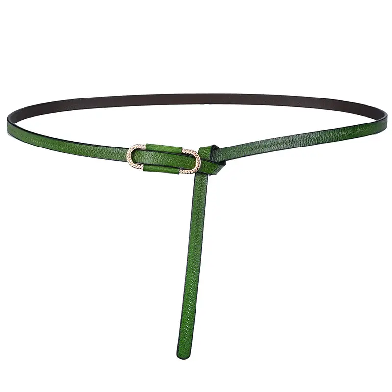 New Women's Knot Leather Belt Black Thin Cowhide