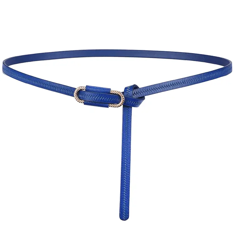New Women's Knot Leather Belt Black Thin Cowhide