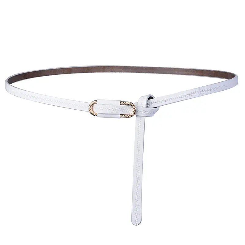 New Women's Knot Leather Belt Black Thin Cowhide