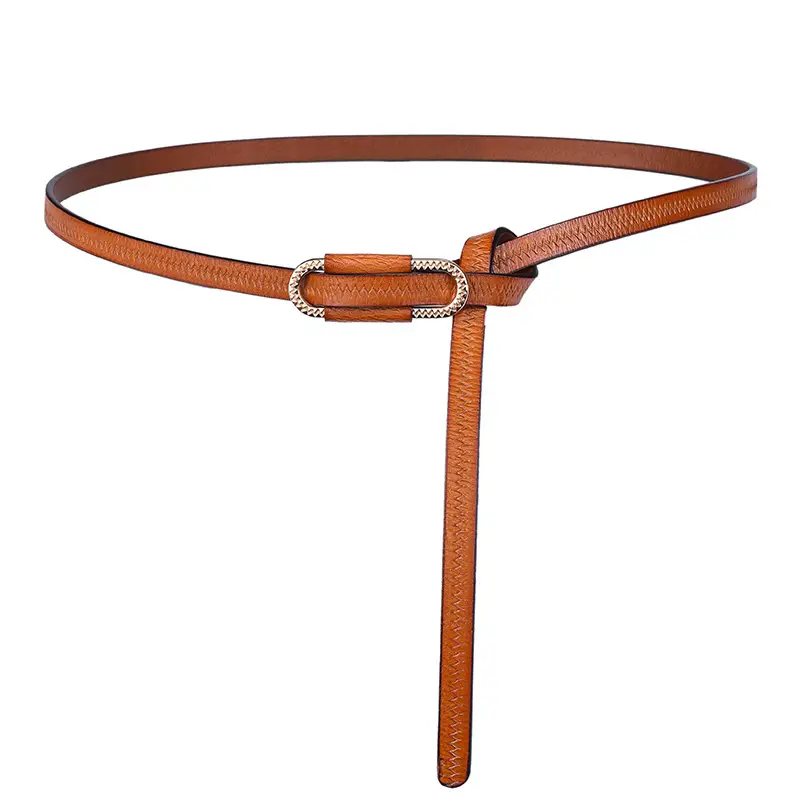 New Women's Knot Leather Belt Black Thin Cowhide