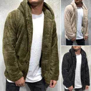 Men's Grey Fleece Hooded Jacket Solid Color — feature 10
