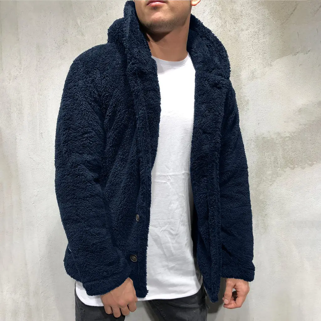 Men's Grey Fleece Hooded Jacket Solid Color - Image 5