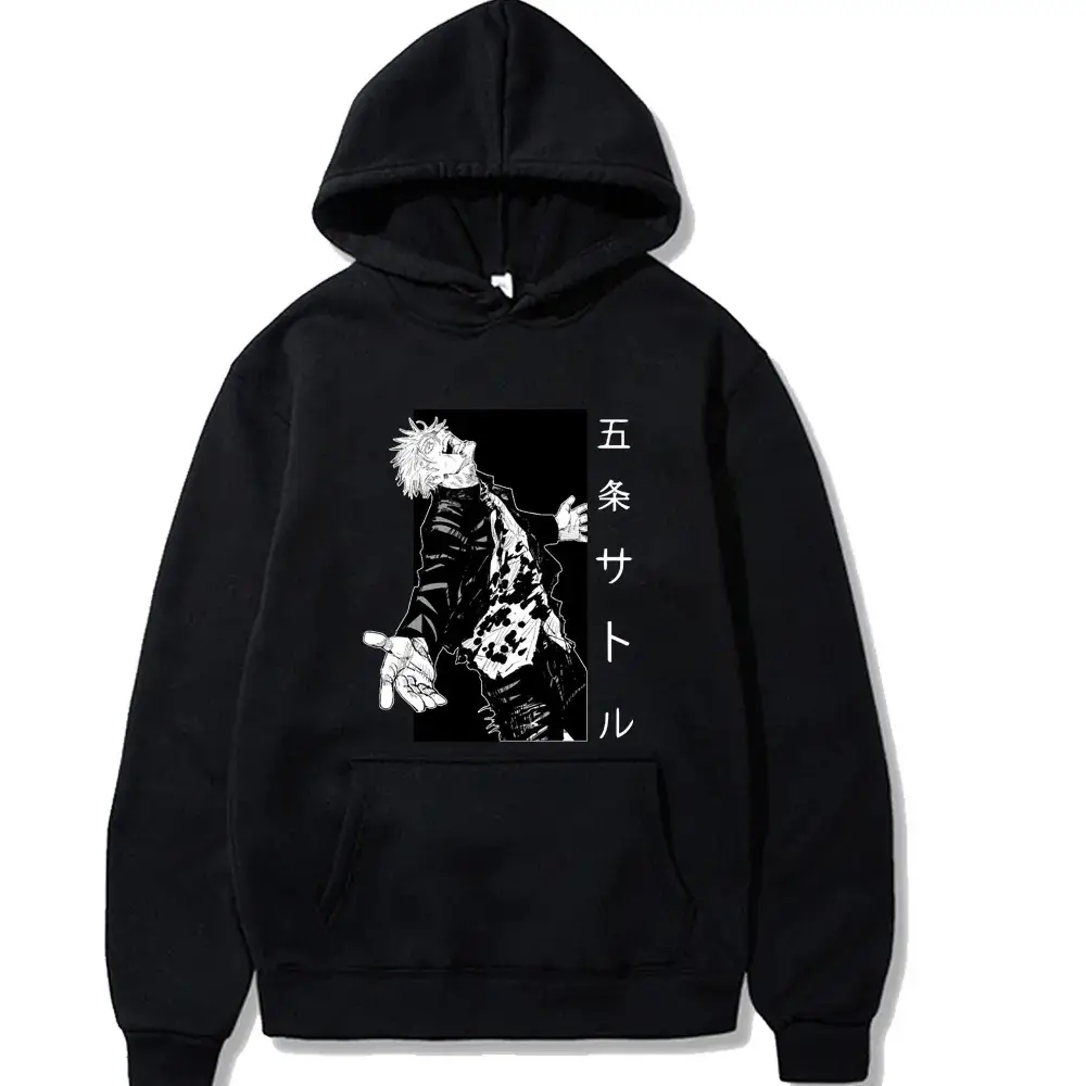 Men Grey Hoodie with Anime Print Fleece - Image 5
