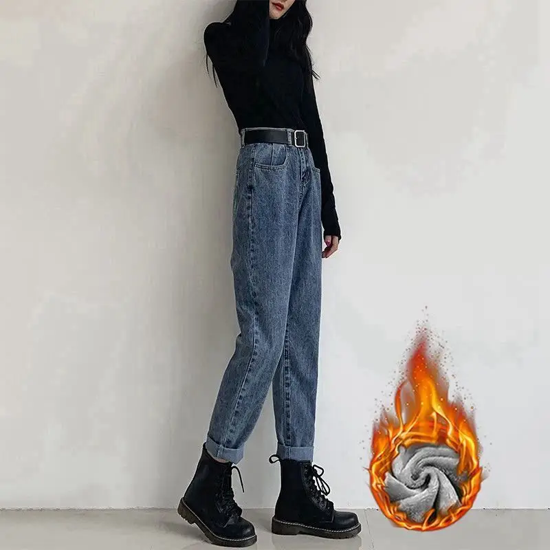 Women's Grey Denim High Waist Pants with Black Top & Boots - Image 6
